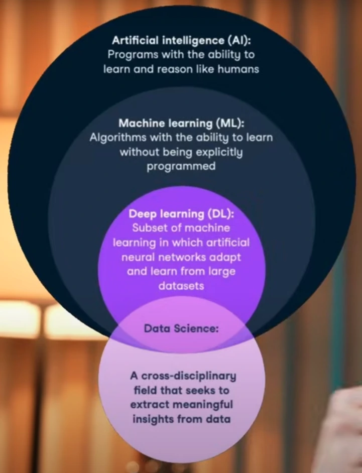 Diagram illustrating the hierarchical relationship between Artificial Intelligence (AI), Machine Learning (ML), Deep Learning (DL), and Data Science.