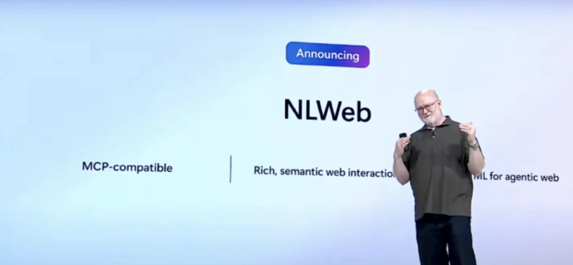 Official announcement of the Natural Language Web (NLWeb) initiative featured prominently at Microsoft’s Build 2025 developer conference. announcing NLWeb at Microsoft Build 2025, featuring the NLWeb logo and event branding.