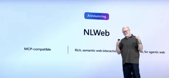 announcing NLWeb at Microsoft Build 2025, featuring the NLWeb logo and event branding.