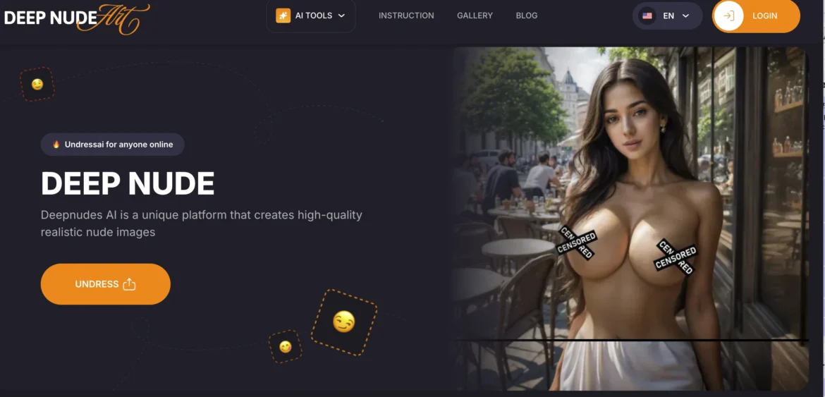 screenshot of the Deep Nude AI official website homepage, showing the user interface for uploading a photo to the deep-nude ai generator.